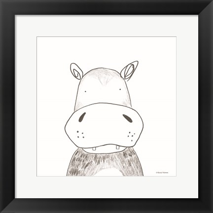 Framed Hippo Line Drawing Print