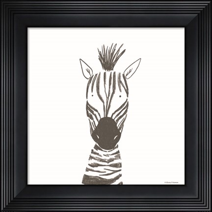 Framed Zebra Line Drawing Print