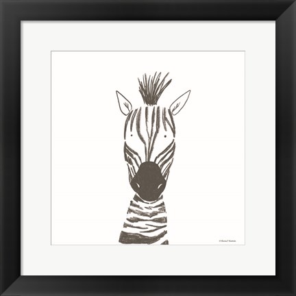 Framed Zebra Line Drawing Print