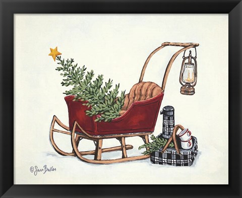 Framed Winter Sleigh Picnic Print