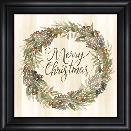 Framed Sage Merry Christmas Wreath Print