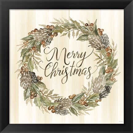 Framed Sage Merry Christmas Wreath Print