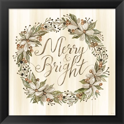 Framed Sage Merry &amp; Bright Wreath Print