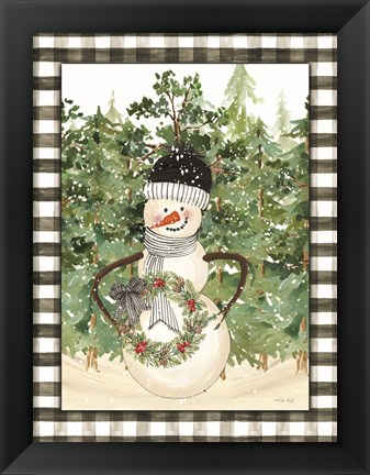 Framed Snowman with Wreath Print