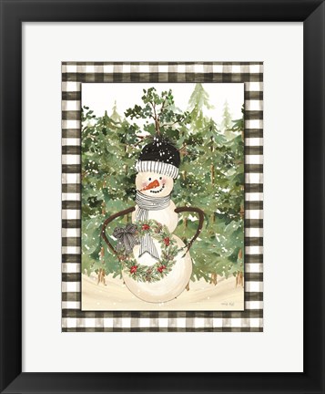 Framed Snowman with Wreath Print