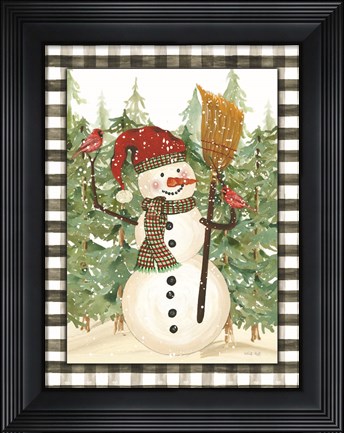 Framed Snowman with Cardinals Print
