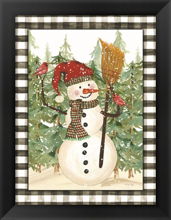 Framed Snowman with Cardinals Print