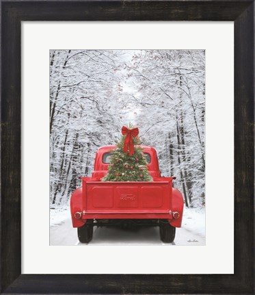 Framed Snowy Drive in a Ford Print
