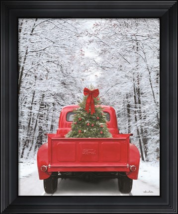 Framed Snowy Drive in a Ford Print