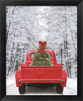 Framed Snowy Drive in a Ford Print