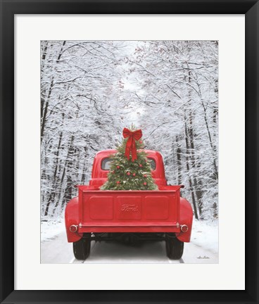 Framed Snowy Drive in a Ford Print