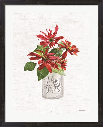 Framed Merry Christmas Poinsettia Print