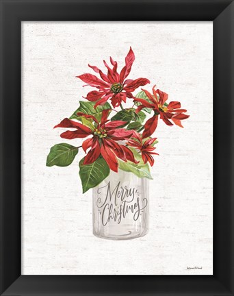 Framed Merry Christmas Poinsettia Print