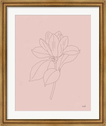 Framed Magnolia Line Drawing Pink Print