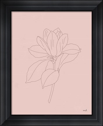 Framed Magnolia Line Drawing Pink Print