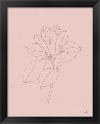 Framed Magnolia Line Drawing Pink Print