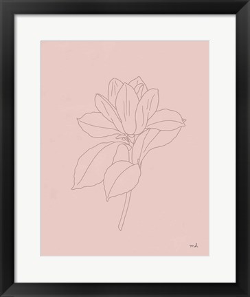 Framed Magnolia Line Drawing Pink Print