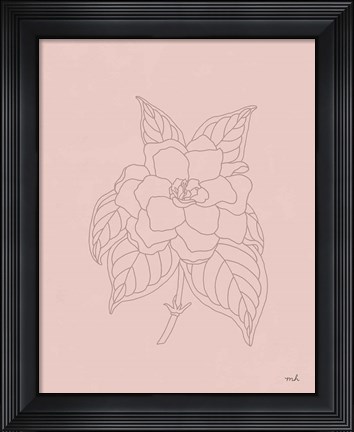 Framed Gardenia Line Drawing Pink Print