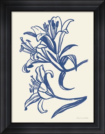 Framed Ink Lilies II Blue Print