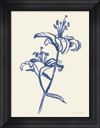 Framed Ink Lilies I Blue Print