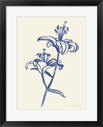 Framed Ink Lilies I Blue Print