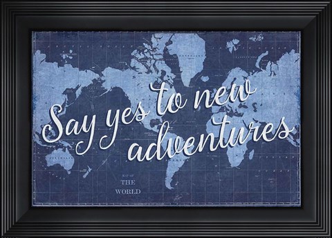 Framed Blueprint World Map Say Yes Print