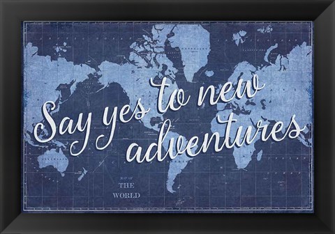 Framed Blueprint World Map Say Yes Print