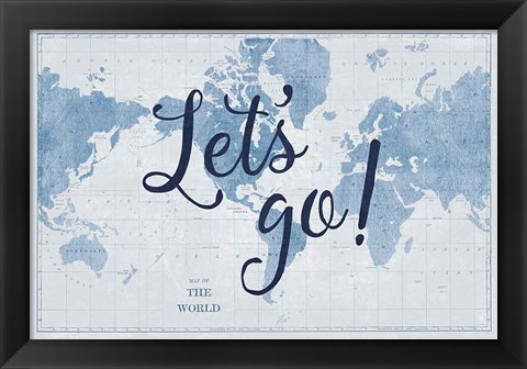 Framed Blueprint World Map Lets Go Print