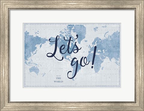 Framed Blueprint World Map Lets Go Print