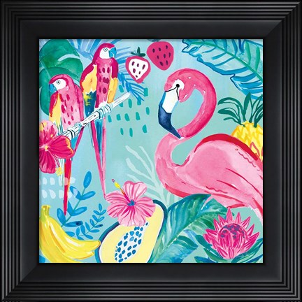 Framed Fruity Flamingos V Print