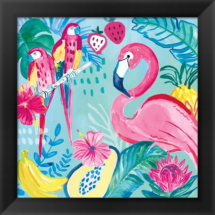 Framed Fruity Flamingos V Print