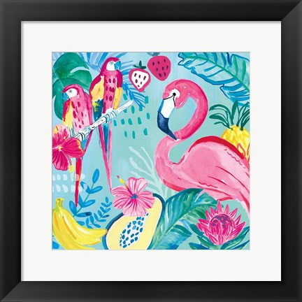 Framed Fruity Flamingos V Print