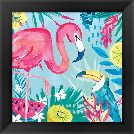 Framed Fruity Flamingos II Print