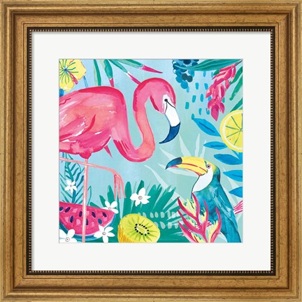 Framed Fruity Flamingos II Print