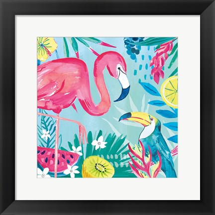 Framed Fruity Flamingos II Print