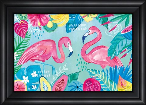 Framed Fruity Flamingos I Print