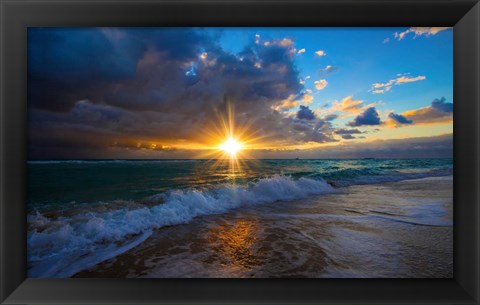 Framed Sunrise Over Miami Beach Print