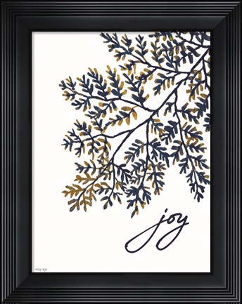Framed Joy Navy Gold Leaves Print