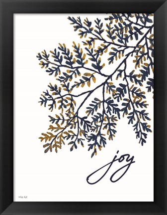 Framed Joy Navy Gold Leaves Print