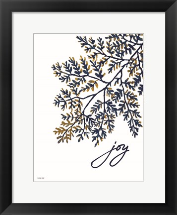 Framed Joy Navy Gold Leaves Print