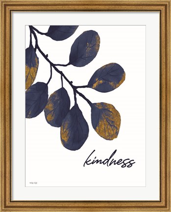 Framed Kindness Navy Gold Leaves Print