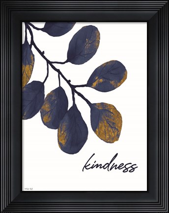 Framed Kindness Navy Gold Leaves Print