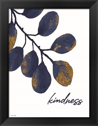 Framed Kindness Navy Gold Leaves Print