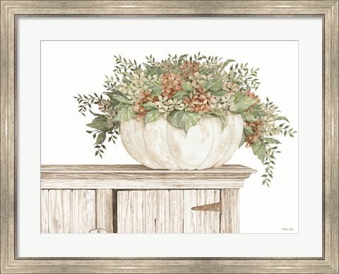 Framed Fall Floral Pumpkin (white) Print