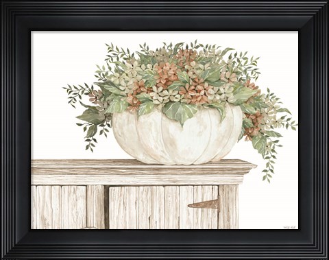 Framed Fall Floral Pumpkin (white) Print