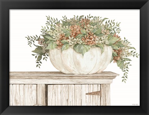 Framed Fall Floral Pumpkin (white) Print