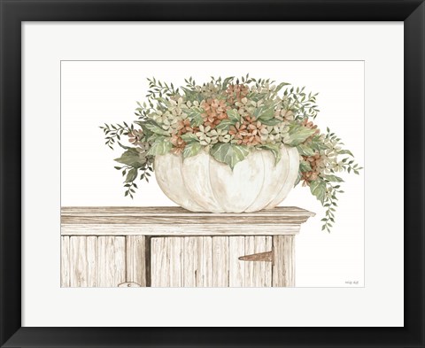 Framed Fall Floral Pumpkin (white) Print