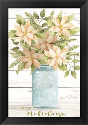 Framed Happy Holidays White Poinsettias Print