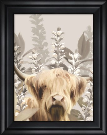 Framed Hairy Highland in the Field Print