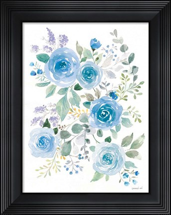 Framed Lush Roses II Blue Print